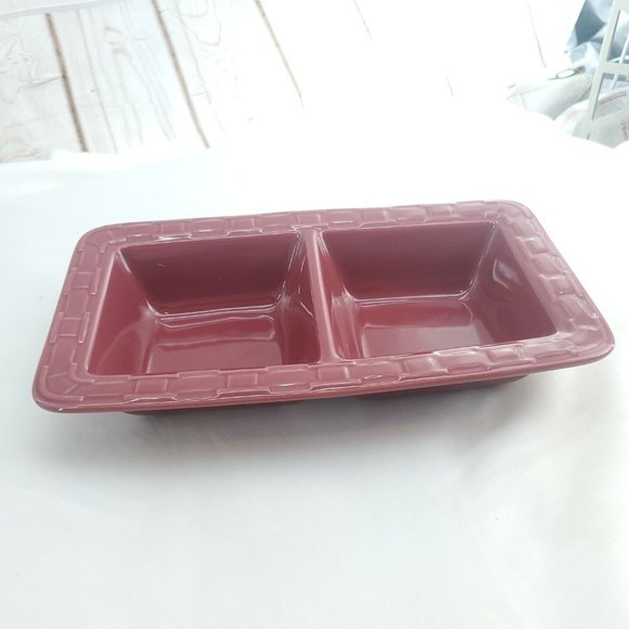 Longaberger 181440 Paprika Pottery Woven Traditions Rectangle Divided Dish - Picture 1 of 13